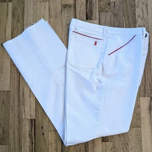 Vintage 1971 Bill Blass weiße Denim Hose Gr. 14 roter Besatz 31" Schrittlänge USA hoher Bund - Bild 1 von 14