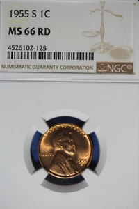 1955 S NGC 1C MS66RD LINCOLN WHEAT CENT #B50799 - Picture 1 of 2