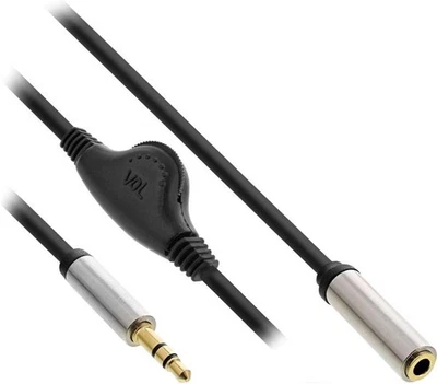 InLine Slim Audio Cable Jack 3.5 mm Male Angled/BU with Volume Control 0.25 m - Image 1 of 2