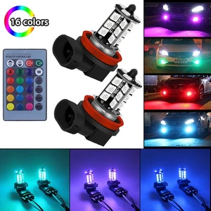 2x H11 H8 Multi-Color RGB LED Fog Light DRL Bulbs Remote Control Plug and Play - Picture 1 of 9