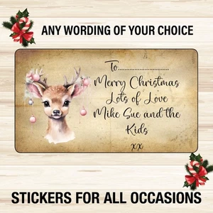 48 Personalised  Vintage Christmas Gift Tag  Kraft Effect Sticker Label 1119f - Picture 1 of 4