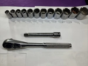 Alled 14pc S.A.E. 1/2 Drive Deeps 12 point Sockets, Ratchet, Extension - Bild 1 von 12