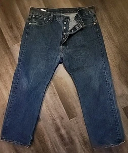Jeans Levis 501 uomo 40x30 blu denim bottoni mosca gamba dritta lavaggio scuro - Foto 1 di 4