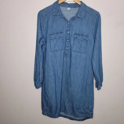 Old Navy Shirt Dress Chambray Size Large Long Sleeve Blue Casual Shift Button - Image 1 of 4