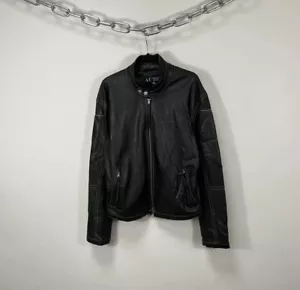 Vintage Armani Jeans Rare Black Motorcycle Leather Jacket - Picture 1 of 24