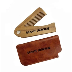 Personalized-Greensandalwood comb folding comb beard pocket comb with case gift - Picture 1 of 12
