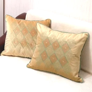 2er Set Kissenbezüge Kissenhülle Wohndeko Handarbeit bestickt beige 17x18 - Bild 1 von 3