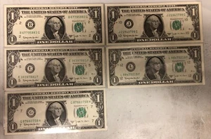 1963B Barr $1.00 Uncirculated District Set 5 Notes - Picture 1 of 7