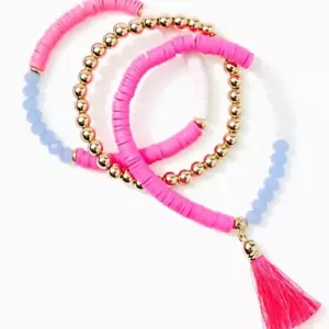 LILLY PULITZER NWT 🩷 3 pc TASSEL BRACELET TRIO - STRETCH - “HI THERE SUMMER - Picture 1 of 7