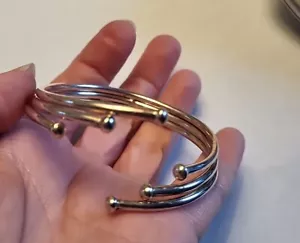 Bracciale Vintage Argento Sterling 3 Fila Perline Sfera Filo Modernariato Unico 29g - Foto 1 di 10