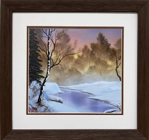 Bob Ross "Winter Stillness" Happy Trees CUSTOM FRAMED ART Nature Print Winter - Picture 1 of 3