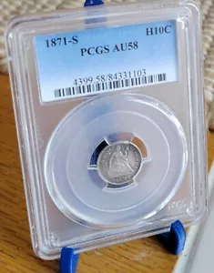 1871 S PCGS AU 58 - Silver Seated Half Dime H10C - Picture 1 of 2