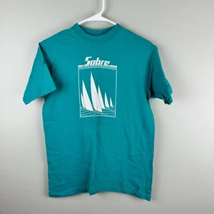 Sabre Sailing Vintage Single Stitch Medium Cotton T-shirt Teal Graphic Tee Boats - Picture 1 of 7
