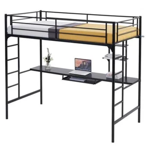 Heavy-duty Twin Size Loft Bed Frame with Desk and Shelf for Kids Teen Adult - Picture 1 of 9