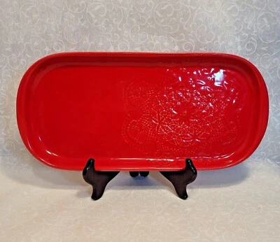 Maioliche Jessica Red Rectangular Sandwich Serving Tray 13 1/8" Made In Italy  - Image 1 of 4