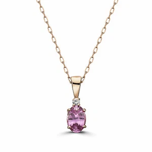 Birthstone 14K Rose Gold Pink Sapphire Nude Diamond 0.57 ct 18" Pendant Necklace - Picture 1 of 5