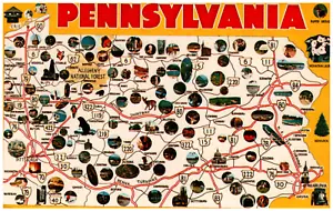 Postcard Pennsylvania Topographical Map - Picture 1 of 2