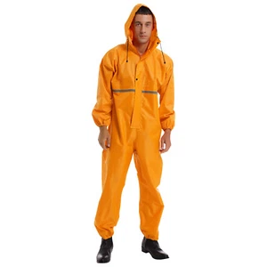 Men's Hooded Raincoat Waterproof Rain Suit Reflective Jumpsuit Zipper Coveralls - Picture 1 of 64