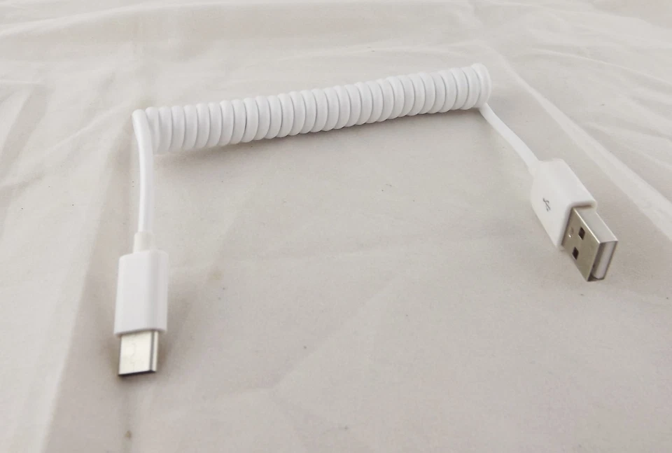 White 1M USB 3.1 C Type Male To 2.0 A Male Spiral Coiled Data Sync Adapter Cable - Image 1 of 4