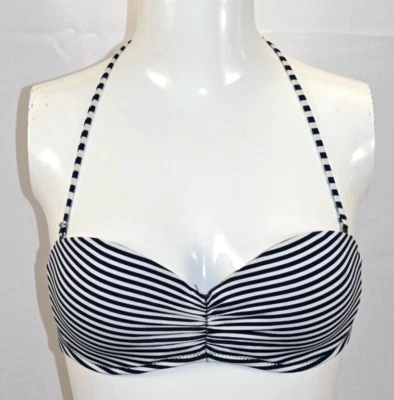Top de biquíni Abercrombie & Fitch push up listrado azul e branco tamanho P 32C/34B/36A - Imagem 1 de 4