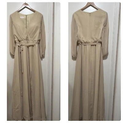 Maxi Vestido de Madre de la Novia de Encaje de Gasa Cuello en V Línea A JJ's House 14 Nuevo con Etiquetas Foto 1 de 4