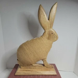 Easter bunny rabbit decoration center piece burlap jacket with carved features - Picture 1 of 12