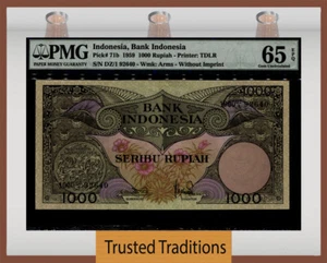 TT PK 71b 1959 INDONESIA 1000 RUPIAH BIRD PARADISE PMG 65 EPQ GEM UNCIRCULATED - Picture 1 of 2
