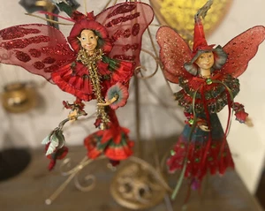 Set Of 2 Fairy Pixie Garden Flower Doll Hanging Ornaments 10 Inches - Picture 1 of 9