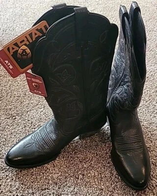 Ariat Ladies Heritage Western Black R Toe Deertan Boot Size 7 - Image 1 of 4