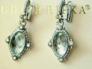 Judith Ripka JR TWO SS & 18K Gold Quartz & Diamond Pierced Earrings Pink JR Box* - Picture 1 of 9