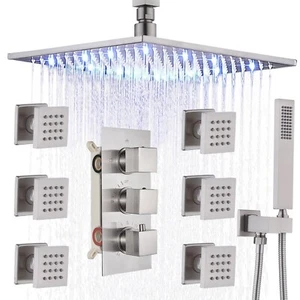 Thermostatic Shower System Massage Jets 8" LED Rain Shower Head Combo Shower Set - Picture 1 of 13
