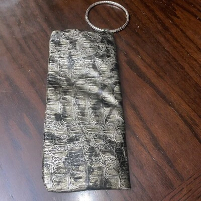 Faux Alligator Evening Purse Shiny Silver Wristlet Greenish Gray Clutch EUC - Image 1 of 4