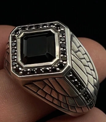 ANILLO SELLO IMPERIO PLATA 925 DAVID YURMAN CON PAVÉ DE ÓNIX NEGRO DIAMANTES NEGROS Foto 1 de 4