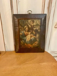 Découpage bois art religieux / plaque - La Sainte Famille MCM, ferme, chalet - Photo 1 sur 4