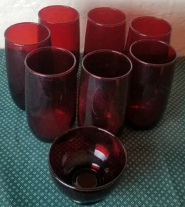 Lot of 9 Vintage Ruby Red Glassware Cups 5" Tall & Ashtrays - Picture 1 of 6