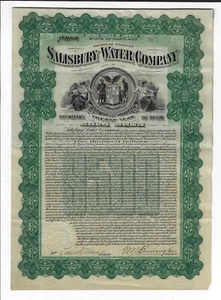 Certificado de acciones de bonos de Salisbury Water Company 1906 #71 - Imagen 1 de 3