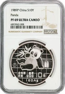 1989 10 Yuan People's Republic Of China 1 oz .999 Chinese Silver Panda NGC PF69 - Picture 1 of 4
