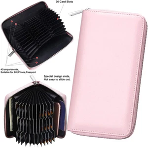 36 Card Slots Zip Leather Wallet Credit Card Holder RFID Blocking Organizer Pink - Picture 1 of 8