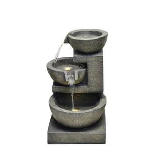 Tiered Outdoor Fountain-Stacking Water Bowls W/2 LEDs 22 in H Home/Garden Decor - Picture 1 of 5