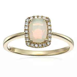 14Kt Yellow Gold Ethiopian Opal With Diamond Ring For Women's, Gift For Her. - Picture 1 of 4