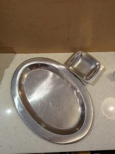 Oneida LARGE Oval Silver Plate serving tray & small Sweden serving tray A182 - Picture 1 of 12