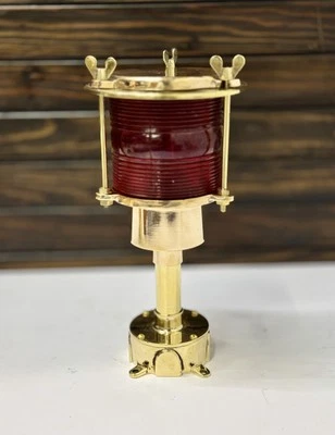 Mid Century Outdoor Brass Post Mount Red Electric Lamp Fixture with Junction Box - Image 1 of 4