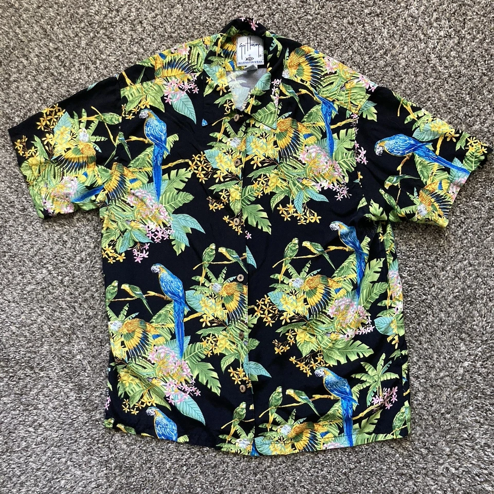 AFTCO Guy Harvey Shirt Women's Large Bluewater Wear Button Up Tropical Hawaiian - Image 1 of 4