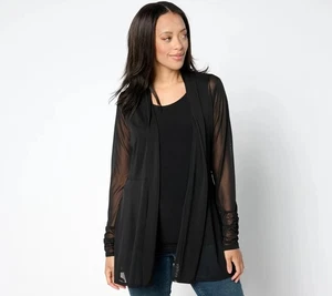 Susan Graver Regular Mesh Cardigan & Liquid Knit Tank Top Set Black L New - Picture 1 of 1