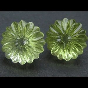 34.42Cts Amazing Natural Lemon Quartz 16.3mm Flower Shape Carving Matching Pair - Picture 1 of 5