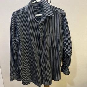 Beverly Hills Polo Club Shirt Men's Large Black/White stripes Button-Down - Picture 1 of 7