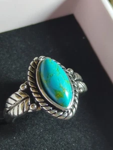 Sterling Silber 925 Handarbeit Gr. 6 Ring Dornröschen Gold Netz Türkis  - Bild 1 von 12