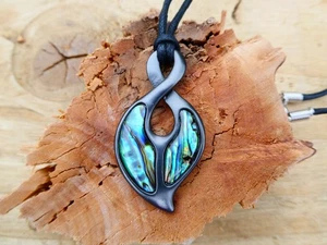 Neuseeland Abalone Paua Shell Maori Single Twist Anhänger Halskette 44 cm/17"  - Bild 1 von 11