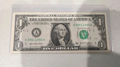 TRUE PALINDROME (29011092)  RADAR NOTE $1 ONE Dollar Bill Fancy Serial Number - Image 1 of 2