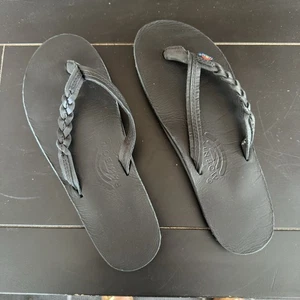 Rainbow Sandals Women’s Flirty Braidy Black Leather Flip Flops 8.5-9.5 - Picture 1 of 7